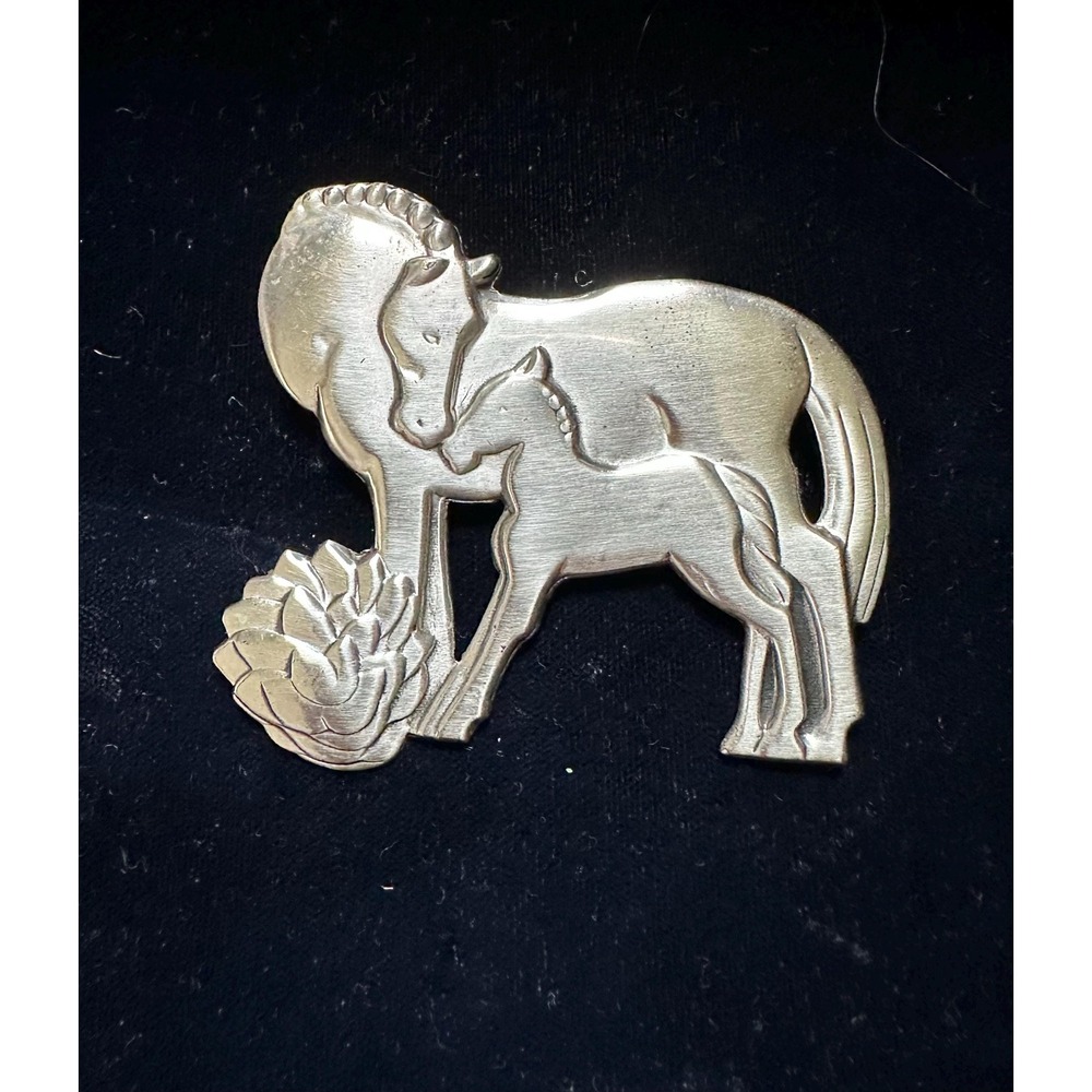 Vint Sterling Silver McClelland Barclay Horse Mare & Foal Brooch